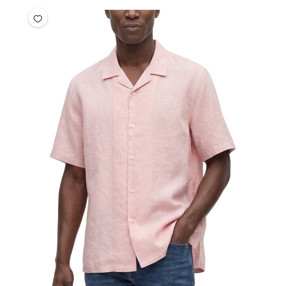 Theory Mens Daze Precise Linen Short Sleeve Camp Collar Shirt Pink C0173520 L‎